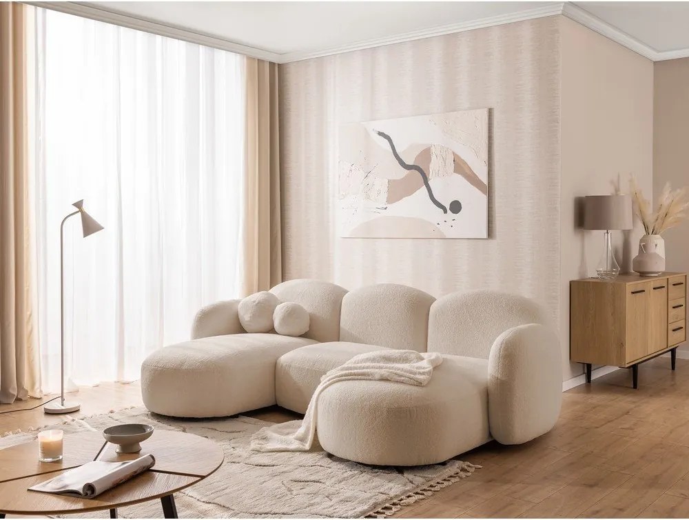 Colțar maro deschis cu tapițerie din țesătură bouclé (în formă de "U") Orbit – Ropez