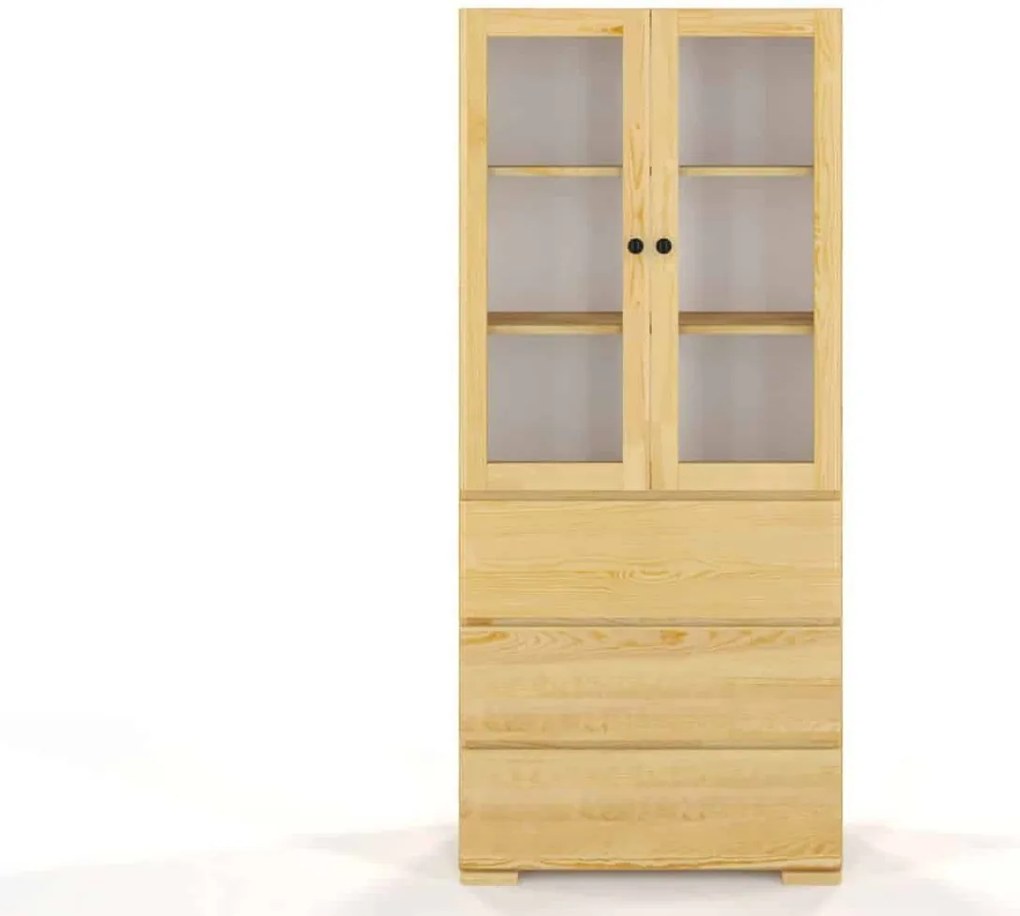 Vitrină lemn masiv TerraCraft Pin 3 Sertare, 80 × 38 × 182 cm - Natural