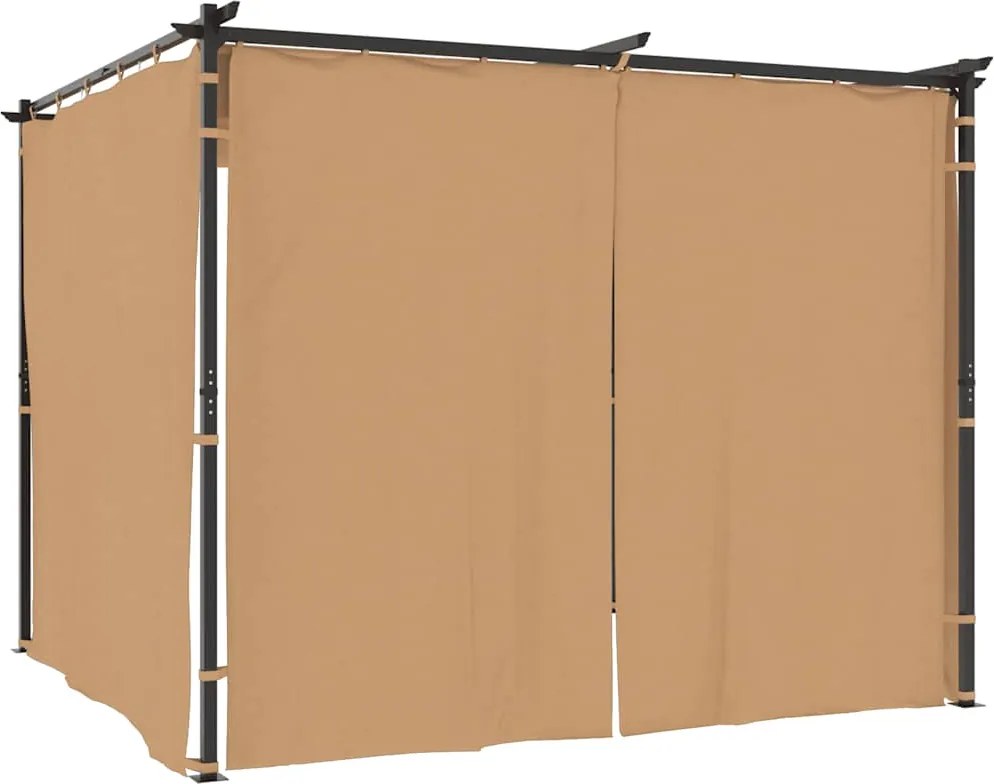 vidaXL Pavilion cu draperii, gri taupe, 3 x 3 m, oțel