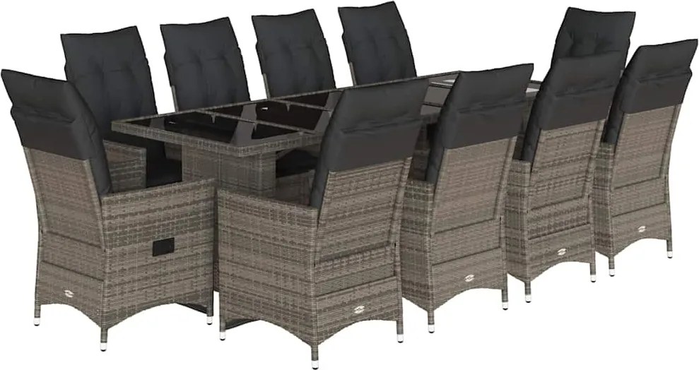 vidaXL Set bistro de grădină cu perne, 11 piese, gri, poliratan