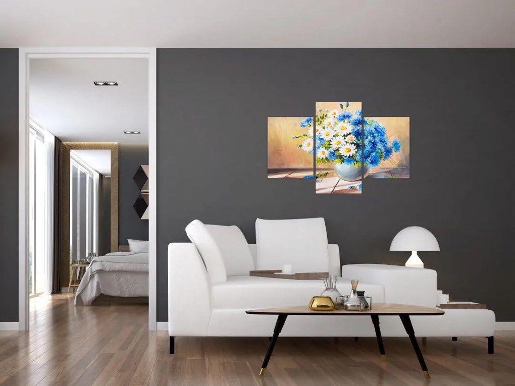 Tablou pictat cu vaza și flori (90x60 cm)