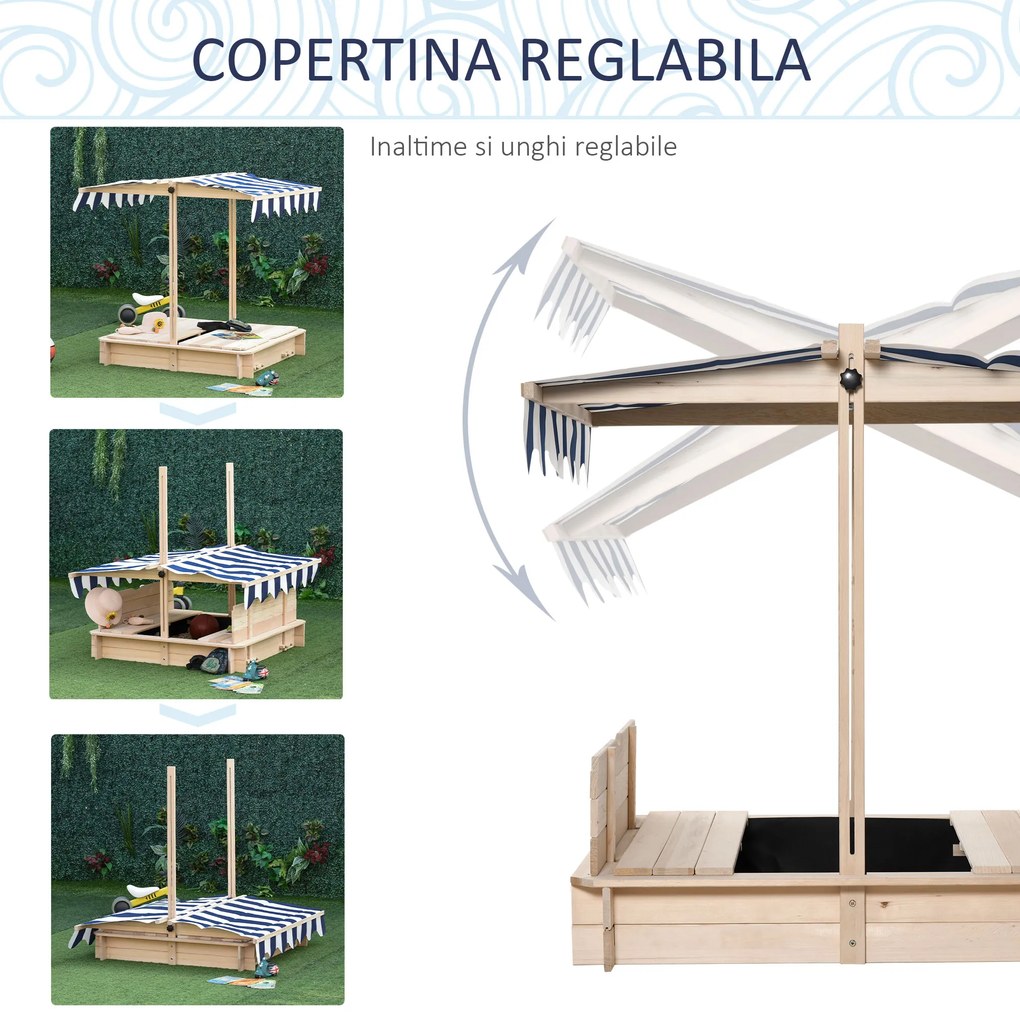 Outsunny Nisipar Lemnos pentru Copii, cu Acoperiș Parasolar, Bancă Integrată și Capac, Design Ergonomic | Aosom Romania