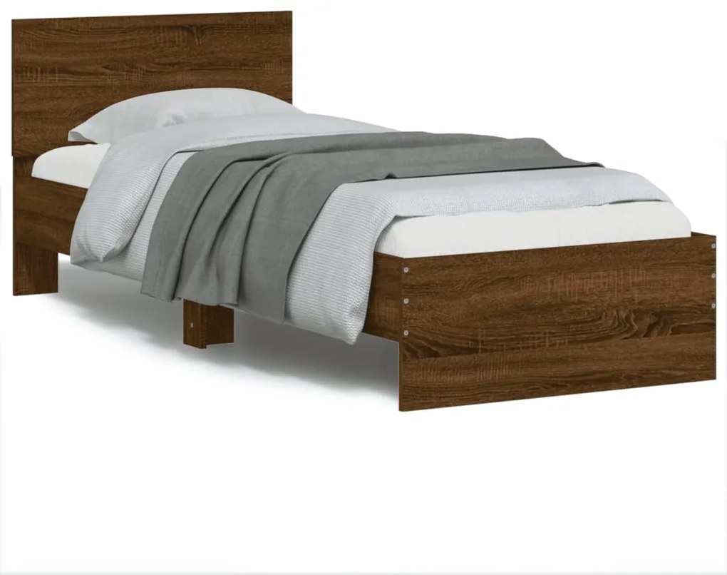 838812 vidaXL Cadru de pat cu tăblie și lumini LED, stejar maro, 90x200 cm