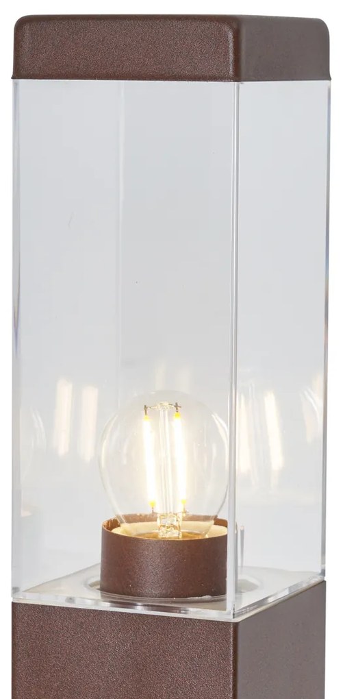 Lampă de exterior maro rugină cu sticlă transparentă 80cm IP44 cu soclu și senzor de mișcare - Malios