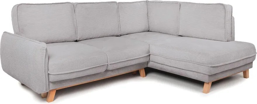 Colțar gri deschis extensibil/cu spațiu de depozitare cu tapițerie din catifea reiată (cu colț pe partea dreaptă/în formă de ”L”) Tori – Bonami Selection