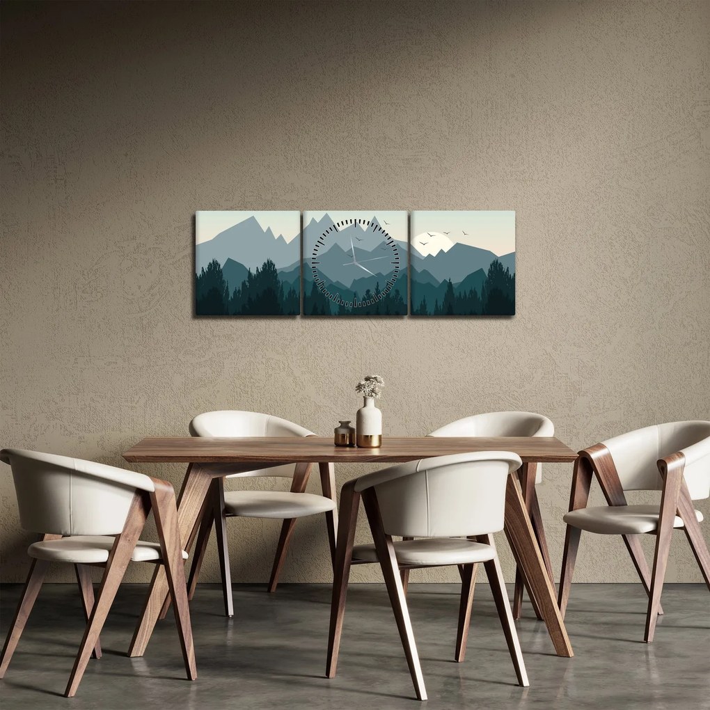 Tablou - Munții cu privirea graficeanului (cu ceas) (90x30 cm)