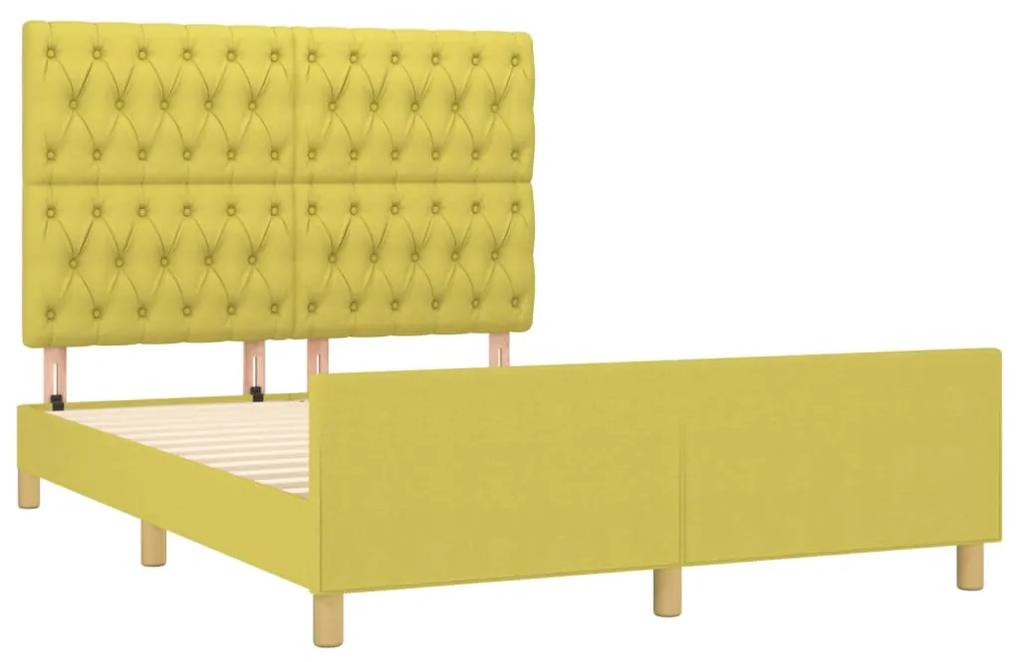 Cadru de pat cu tablie, verde, 140x200 cm, textil Verde, 140 x 200 cm, Design cu nasturi