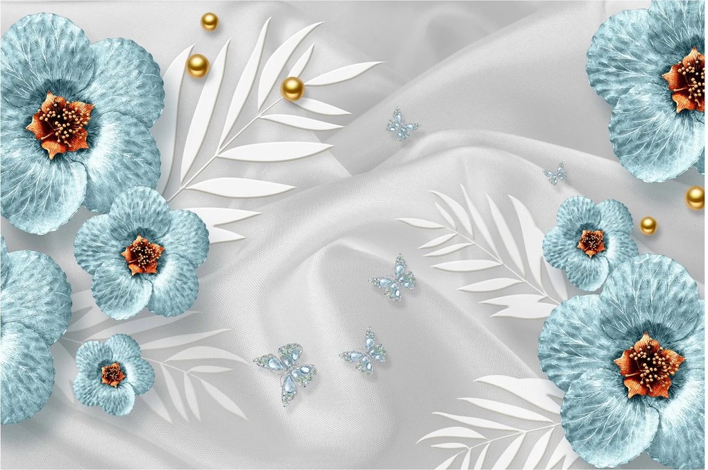 Tablou - 3D Flori albastre (90x60 cm)