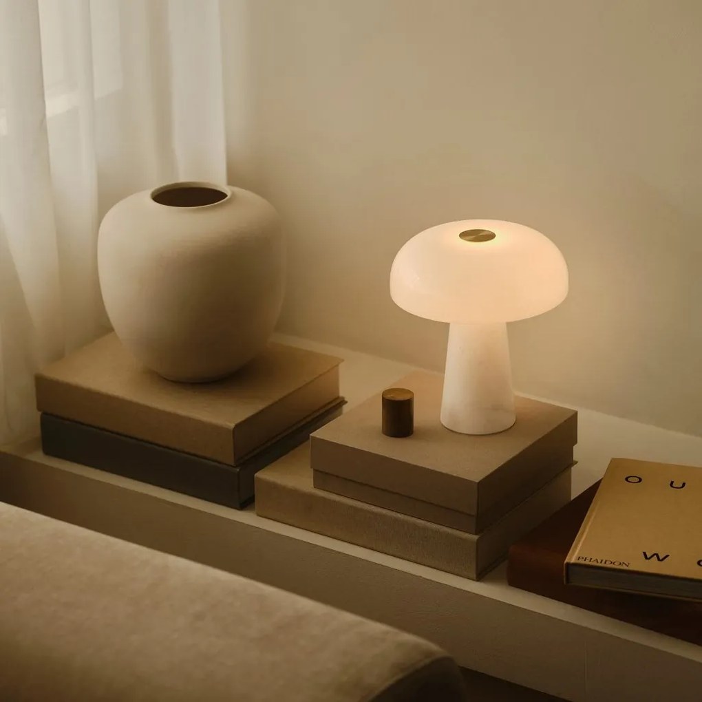 Veioza Design Nordic Minimalist, Marmura, Sticla, Glossy Mini alb