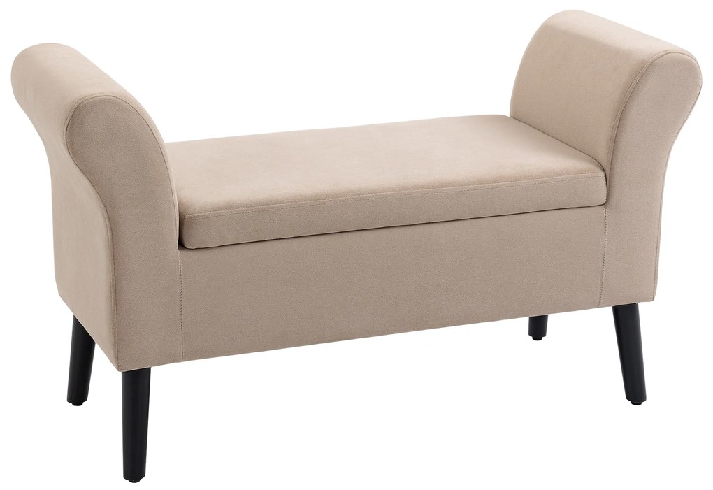 HOMCOM Bancă Captușită cu Depozitare, Bancă de Depozitare cu Brațe, Înălțime 46 cm a Șezutului, Catifea, 111,5 x 41 x 65 cm, Bej | Aosom Romania