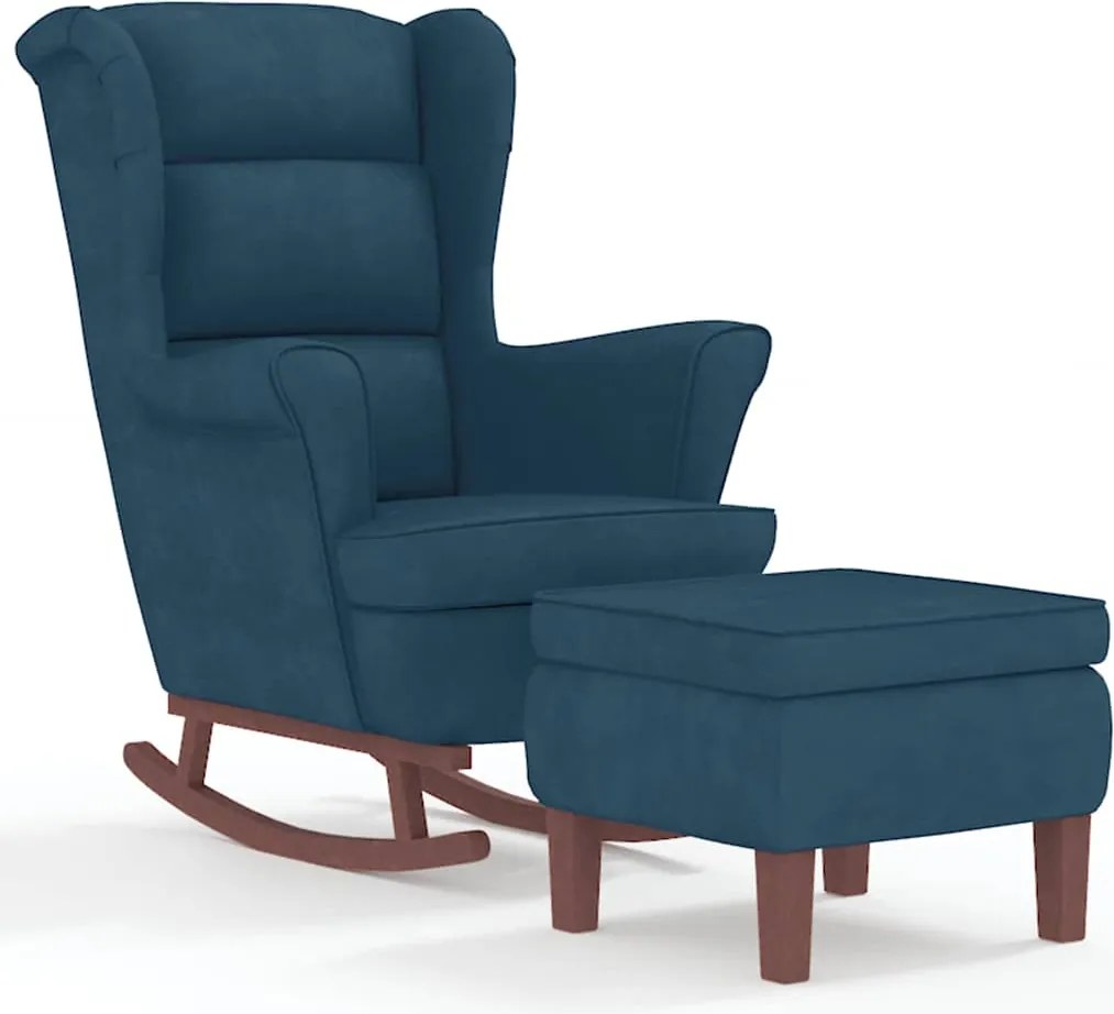 vidaXL Balansoar cu spătar albastru, catifea și lemn masiv