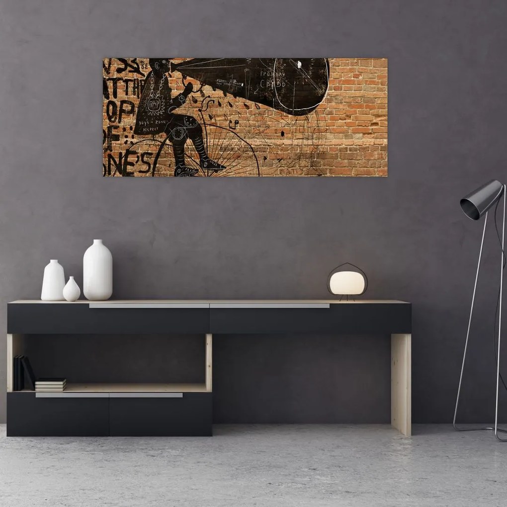 Tablou - Barbat cu biciclete stil Bansky (120x50 cm)