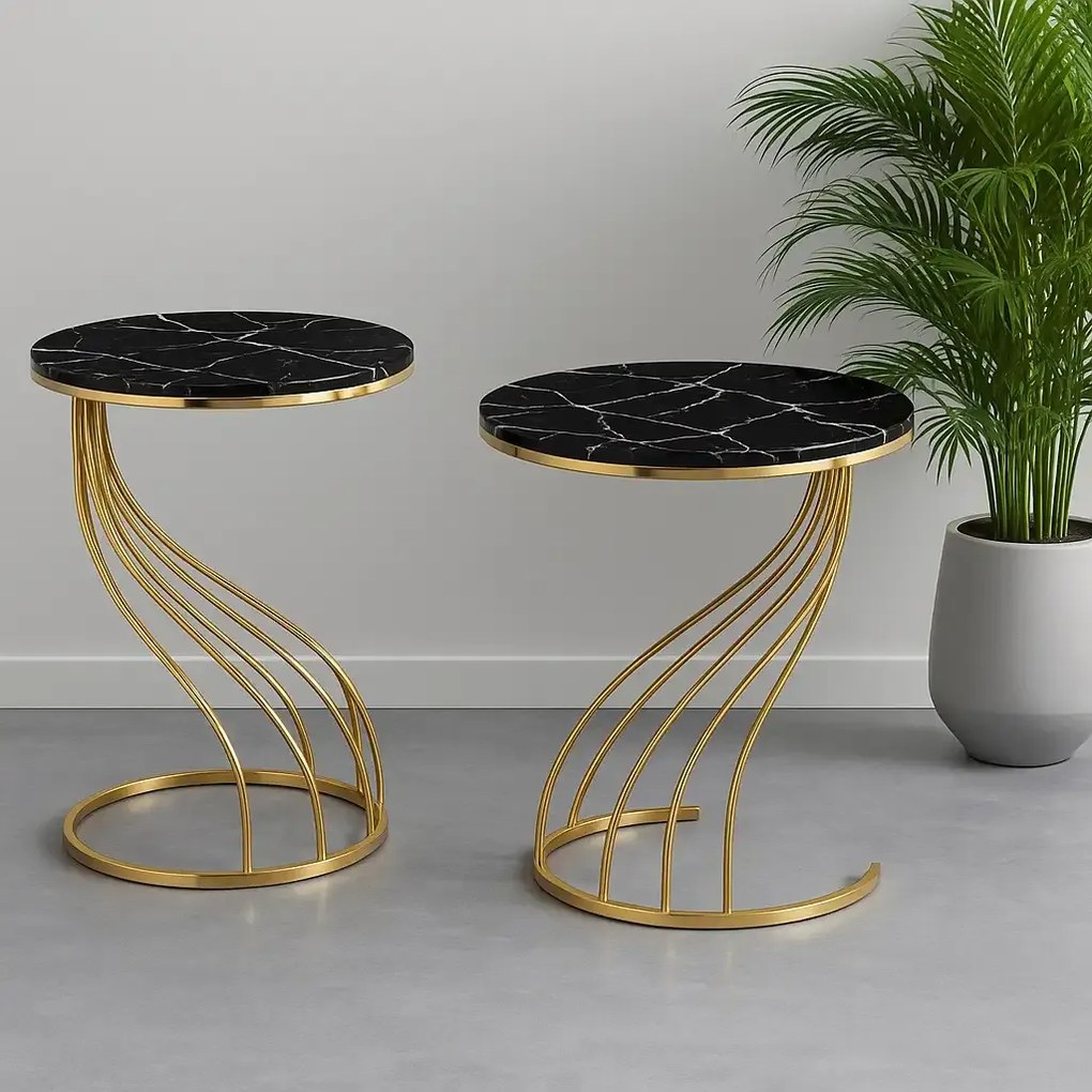 Set măsuță de cafea Homs – 3 bucăți – Negru &amp; Gold