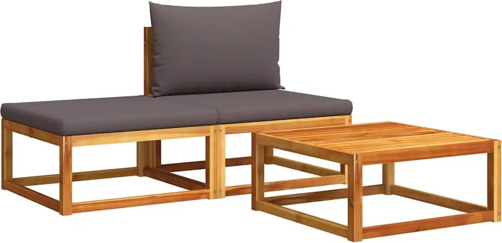 vidaXL Set canapele de grădină 3 piese cu perne din lemn de acacia și frânghie