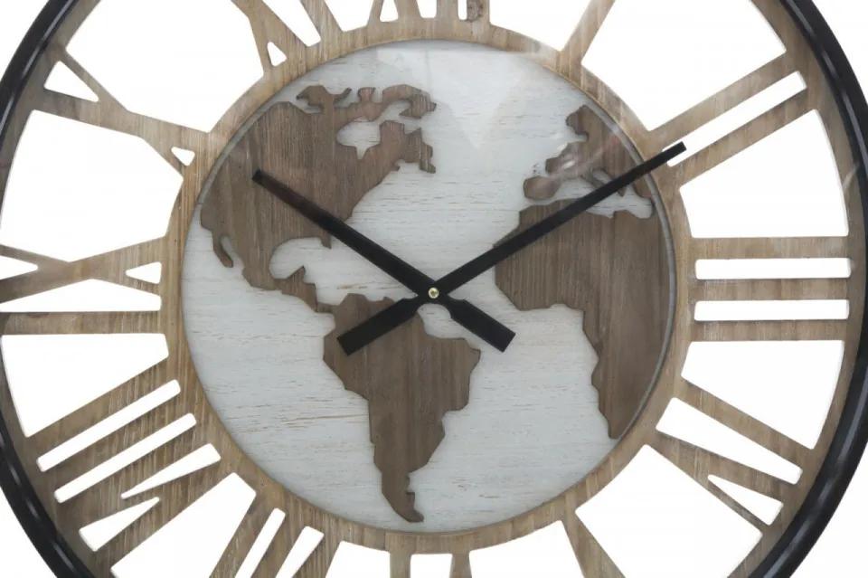 Ceas decorativ maro/negru din MDF si metal, ∅ 60 cm, World Map Mauro Ferretti