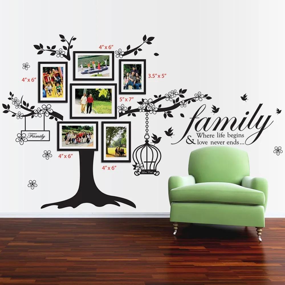 Sticker Family Photo Tree, Birdcage and Quote -  Stickere Decorative BeeStick