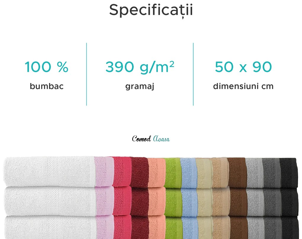 Prosop BASIC ONE 50 x 90 cm gri inchis, 100% bumbac