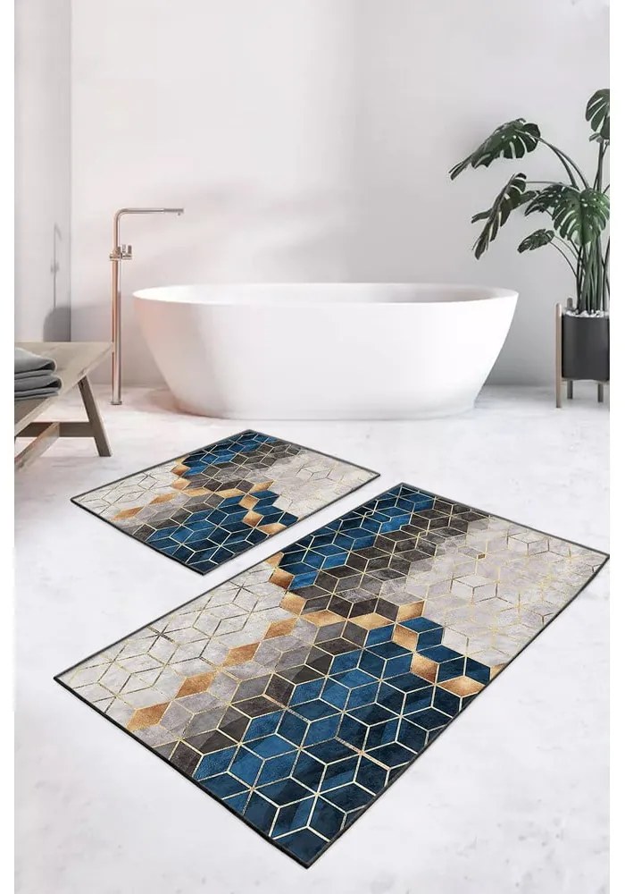 Covorașe de baie albastre/gri 2 buc. 60x100 cm Optic – Mila Home