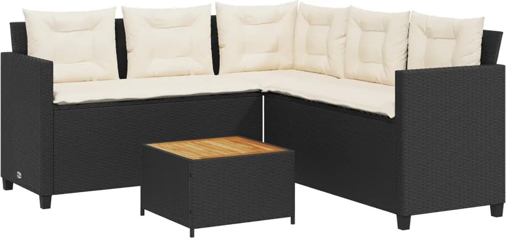 vidaXL Canapea de grădină cu masă/perne, formă de L, poliratan negru