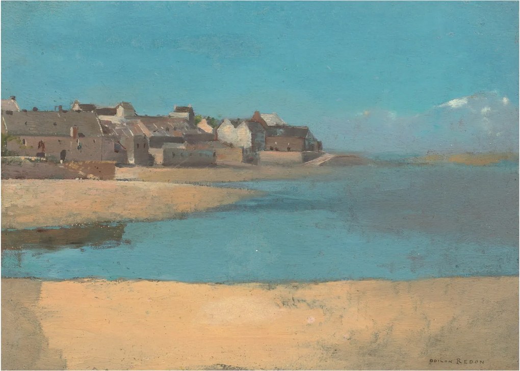Tablou pe sticlă - Odilon Redon, Village by the Sea in Brittany, reproducere (70x50 cm)