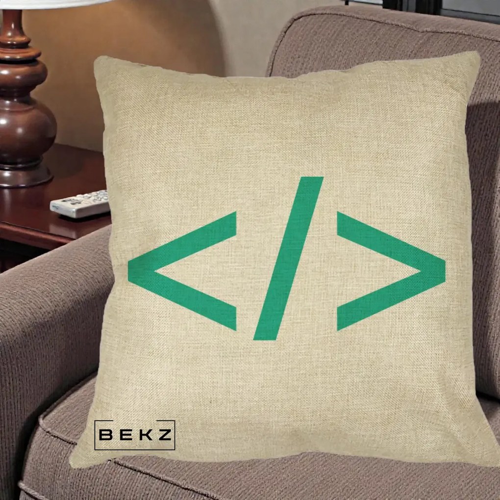 Perna Personalizata Cod HTML Turcoaz, 40x40 cm, Crem, Husa Detasabila, Perna Inclusa, BEKZ®