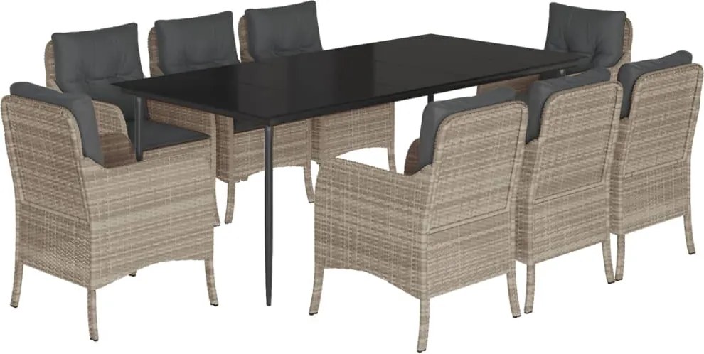 vidaXL Set mobilier grădină cu perne, 9 piese, gri deschis, poliratan