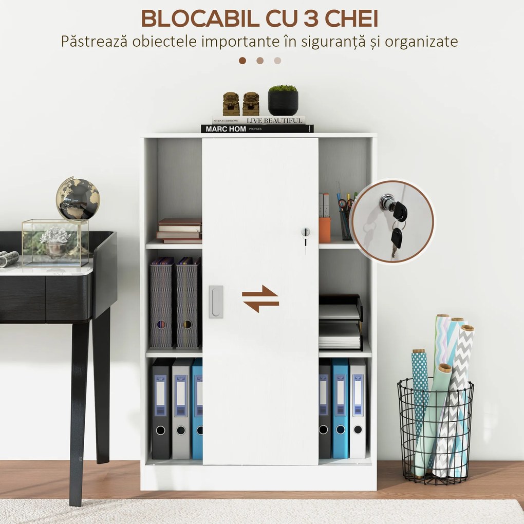 Vinsetto Dulap pentru birou cu 3 rafturi si 2 chei de siguranta, mobilier pentru birou din PAL, 80x40x120 cm, alb