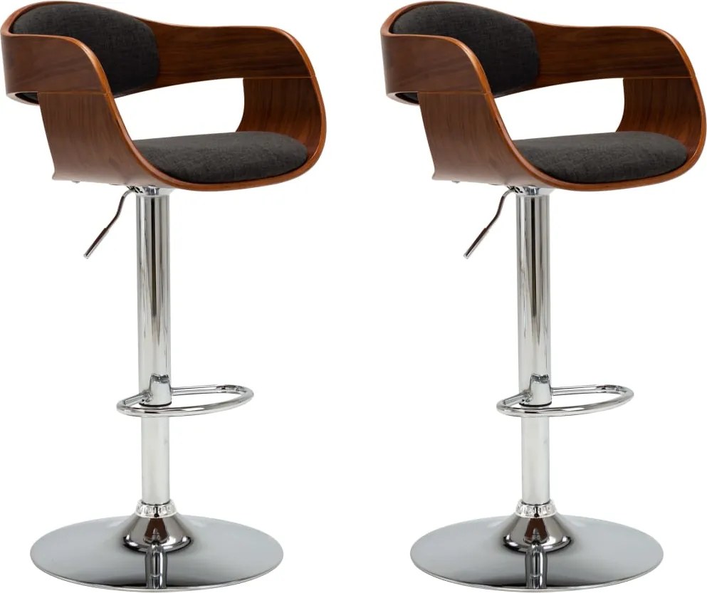 vidaXL Scaune de bar, 2 buc., gri, lemn curbat și material textil