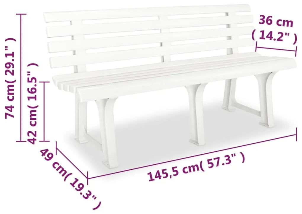 Banca de gradina, alb, 145,5 cm, plastic 1, Alb, 2