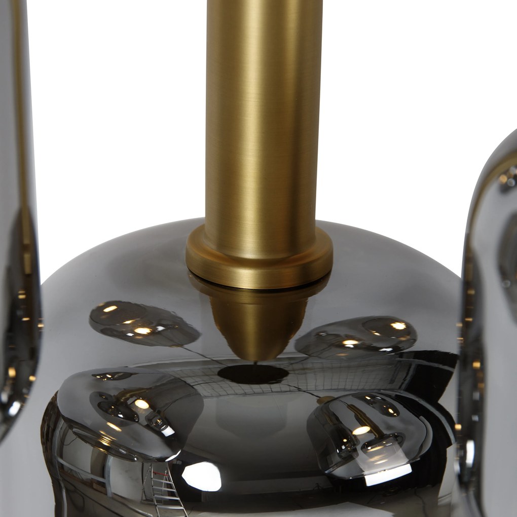 Lampă suspendată neagră cu auriu cu sticlă fumurie incl. 5 PUCC - Zuzanna