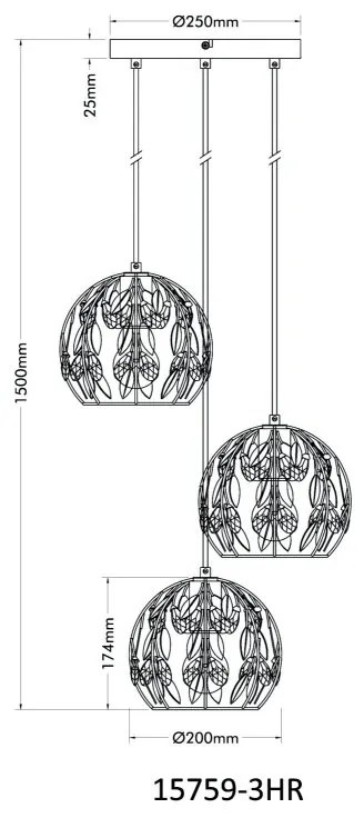 Lustra neagra din metal cu 3 pendule MIKA