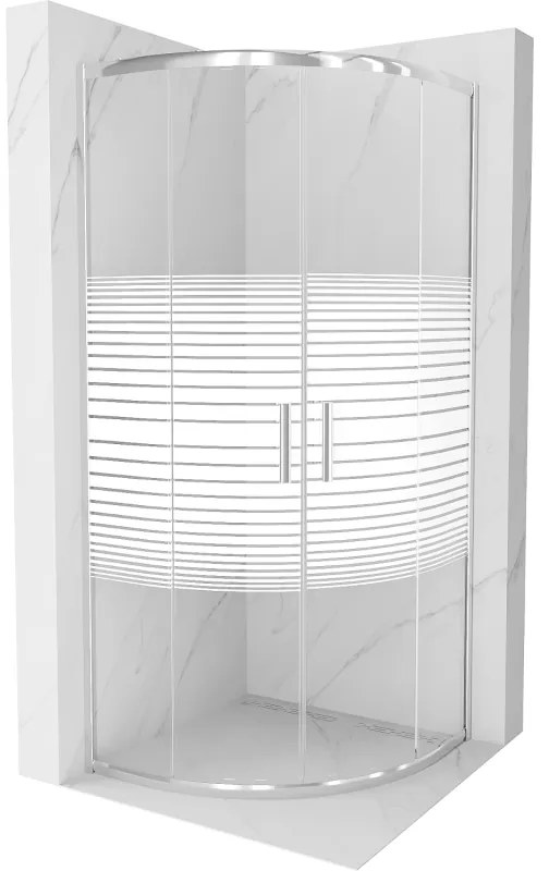Mexen Rio cabină de duș semicirculară 90 x 90 cm, dungi albe, crom - 863-090-090-01-20