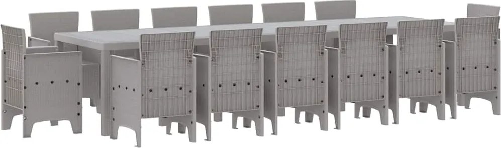 vidaXL Set de masă pentru grădină 15 pcs Gri deschis Ratan Polt
