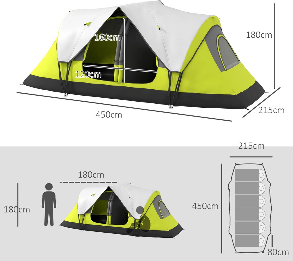 Outsunny Cort de Camping cu 2 Dormitoare pentru 6-8 Persoane | Aosom Romania