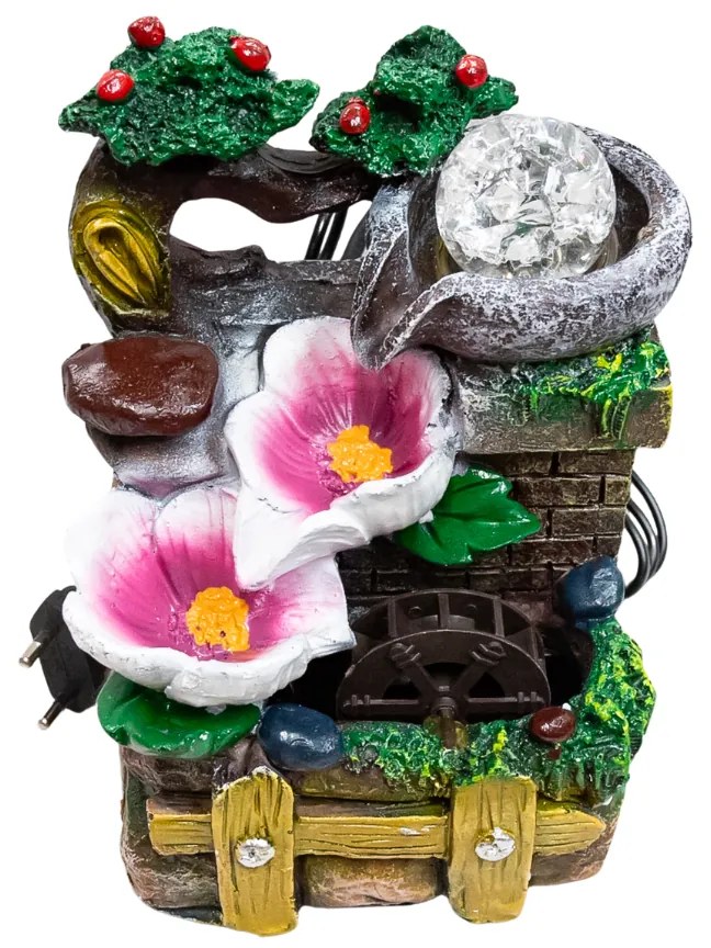 Fântână decorativă cu model cu 2 flori roz de 20x12x12 cm