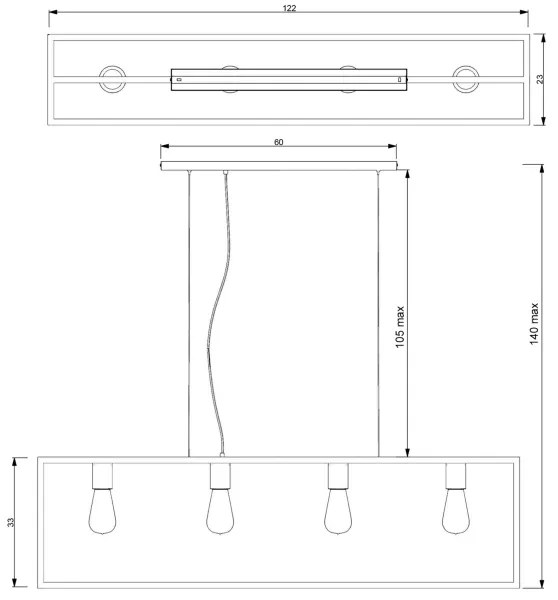 Lustră pe cablu FRAME 4xE27/60W/230V cupru