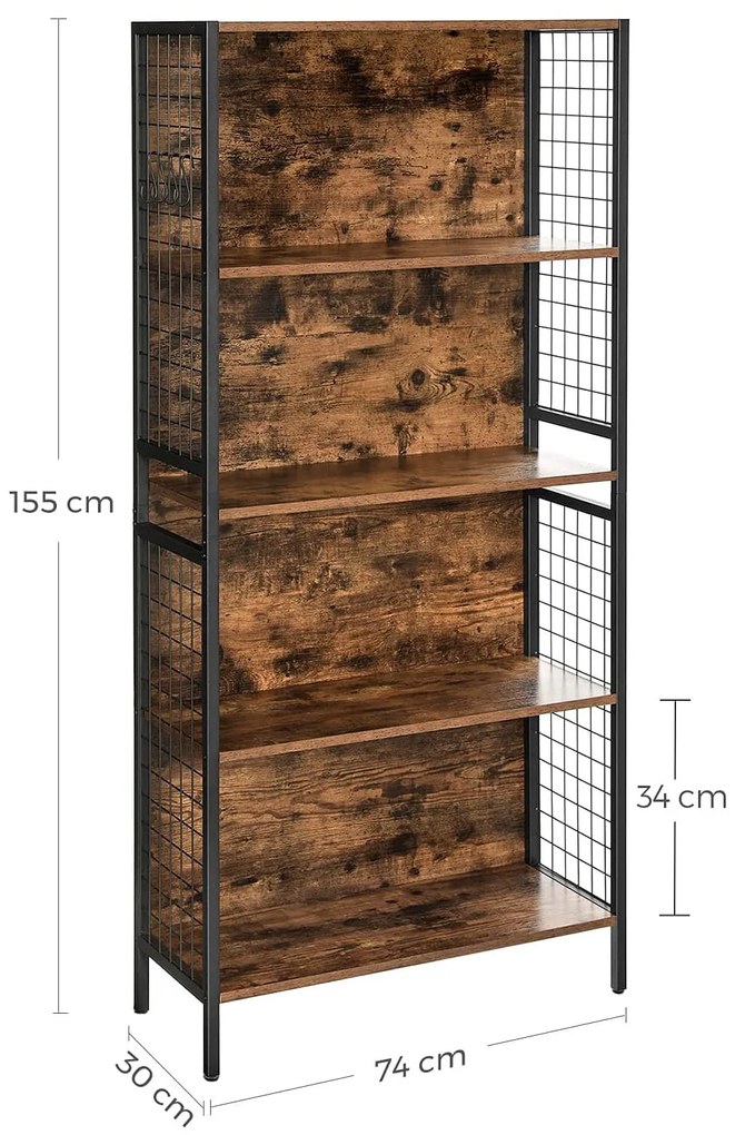 Biblioteca TAYLOR 5 rafturi 155x74 cm, rustic maro