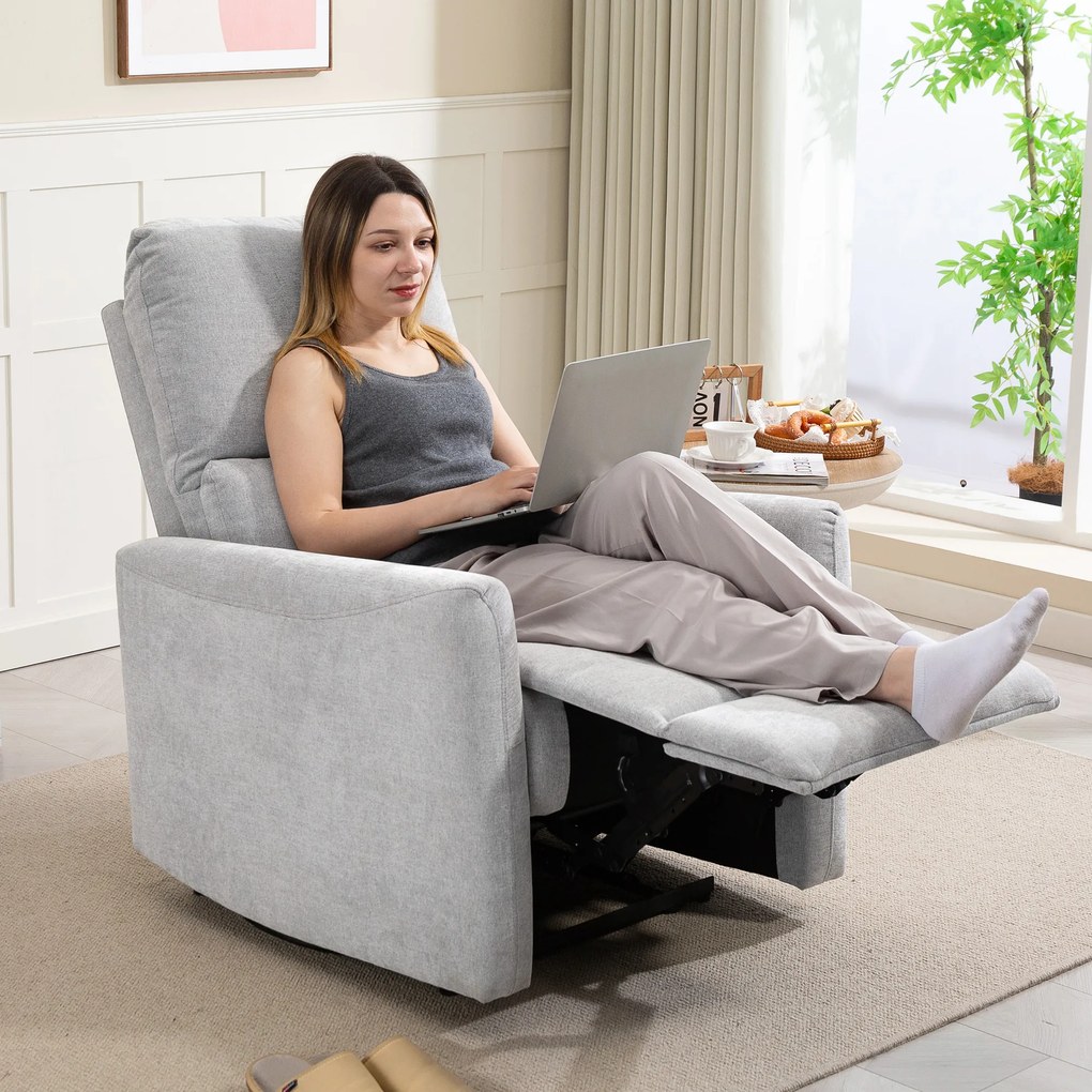 HOMCOM Fotoliu inclinabil fotoliu relax manual spătar și suport de picioare reglabile, șezut căptușit, material din in, gri | Aosom Romania