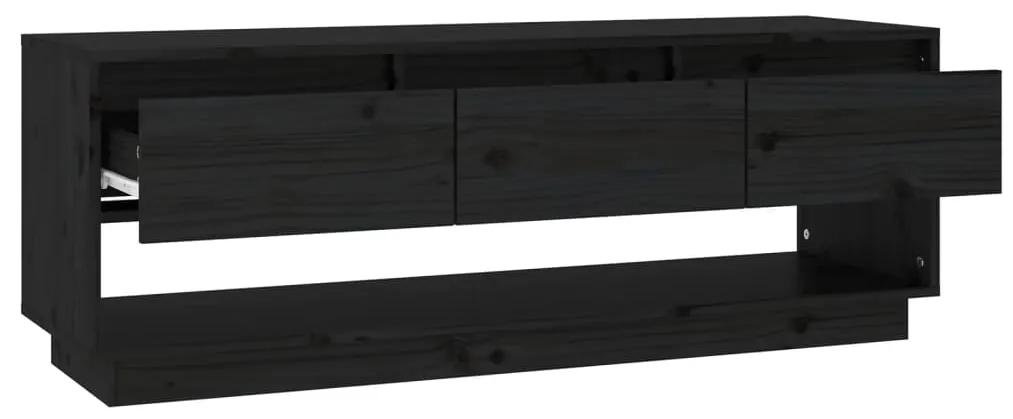 Comoda TV, negru, 110,5x34x40 cm, lemn masiv de pin 1, Negru