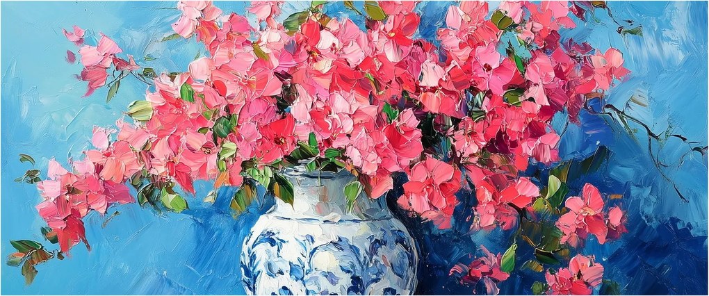 Tablou - Vază cu flori roz (120x50 cm)