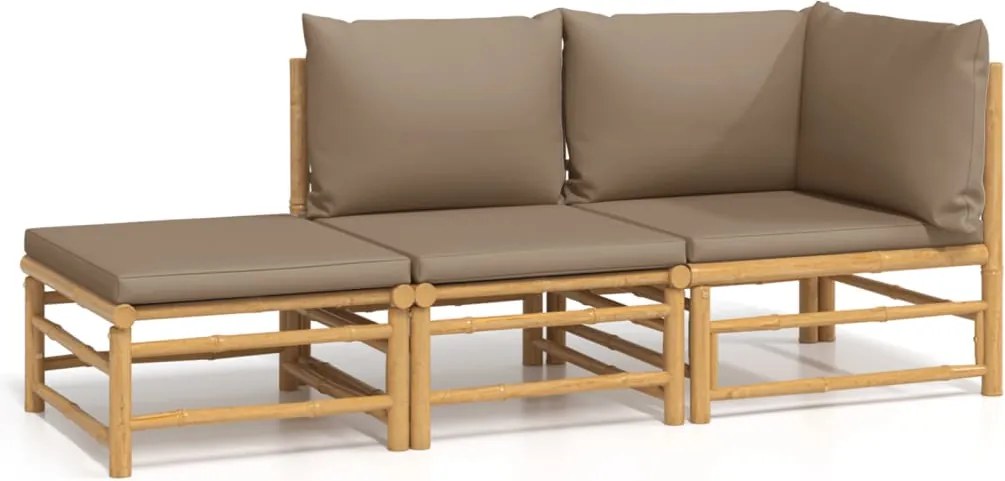 vidaXL Set mobilier de grădină cu perne gri taupe, 3 piese, bambus