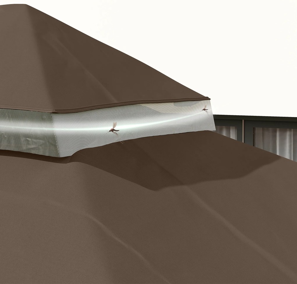 Outsunny Acoperiș de Schimb pentru Foișor 4x3 m cu 2 Niveluri pentru Grădină, Acoperire Rezistentă la Apă din Material Oxford 370g/㎡ Anti-UV 30+ cu Orificii de Drenaj, Cafeniu | Aosom Romania