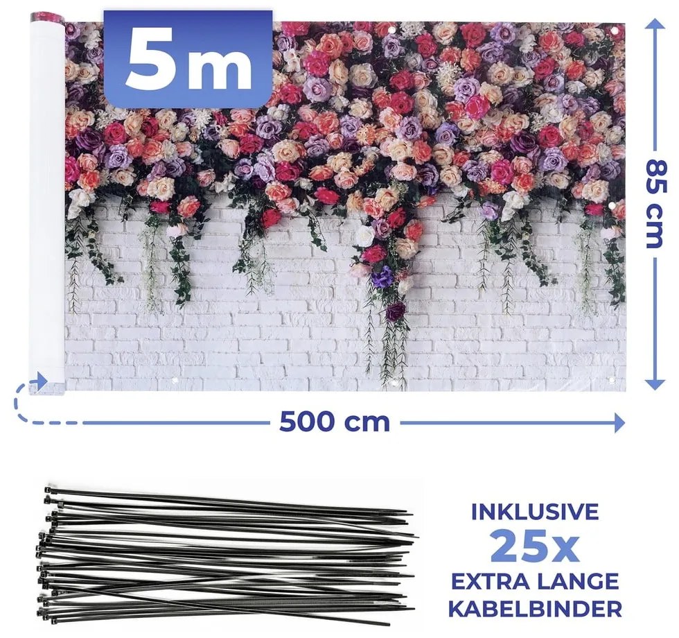 Paravan pentru balcon roz/gri 500x85 cm Roses - Maximex