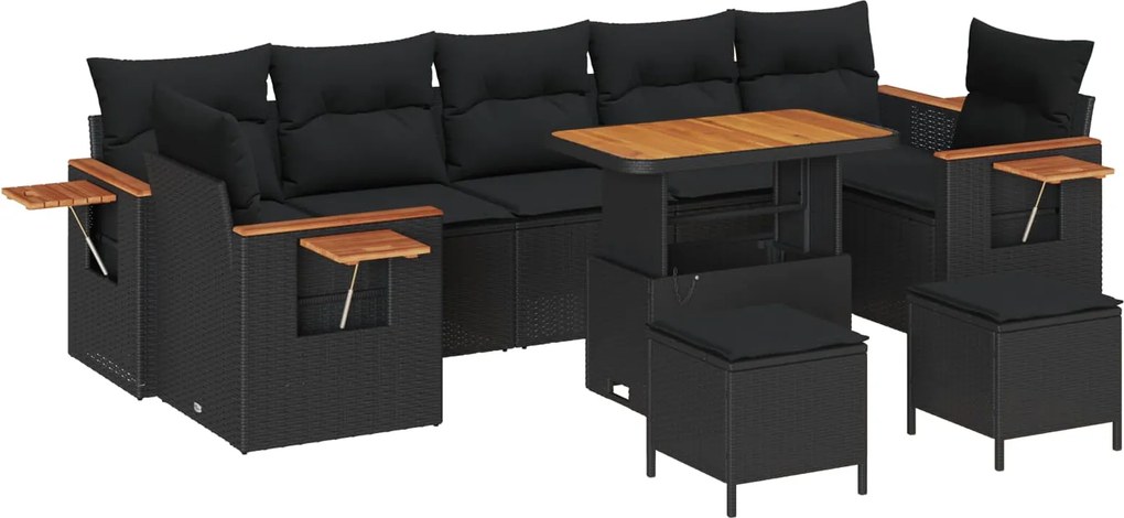 vidaXL Set de canapele pentru grădină cu pernă 13 pcs Negru poliratan