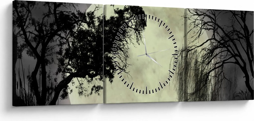 Tablou - Lună plină deasupra apei (cu ceas) (90x30 cm)
