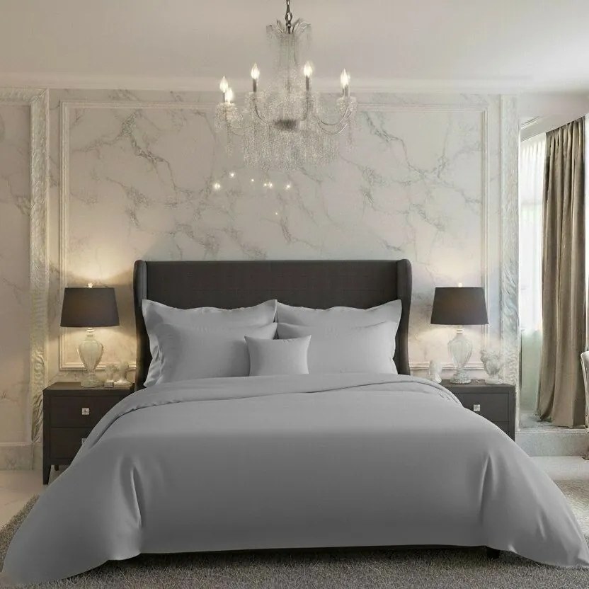 Lenjerie de pat din satin Luxury Collection, gri deschis, 140 x 200 cm, 70 x 90 cm