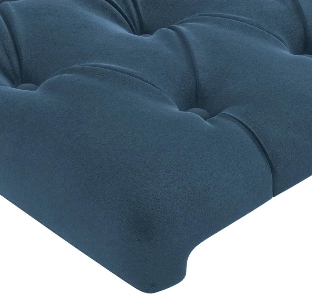 Cadru de pat cu tablie, albastru inchis, 160x200 cm, catifea Albastru inchis, 160 x 200 cm, Design cu nasturi