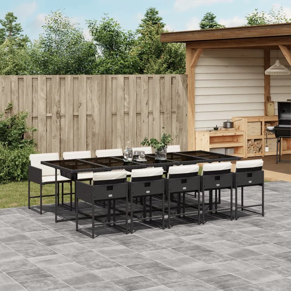 vidaXL Set mobilier de exterior cu perne, 11 piese, negru, poliratan