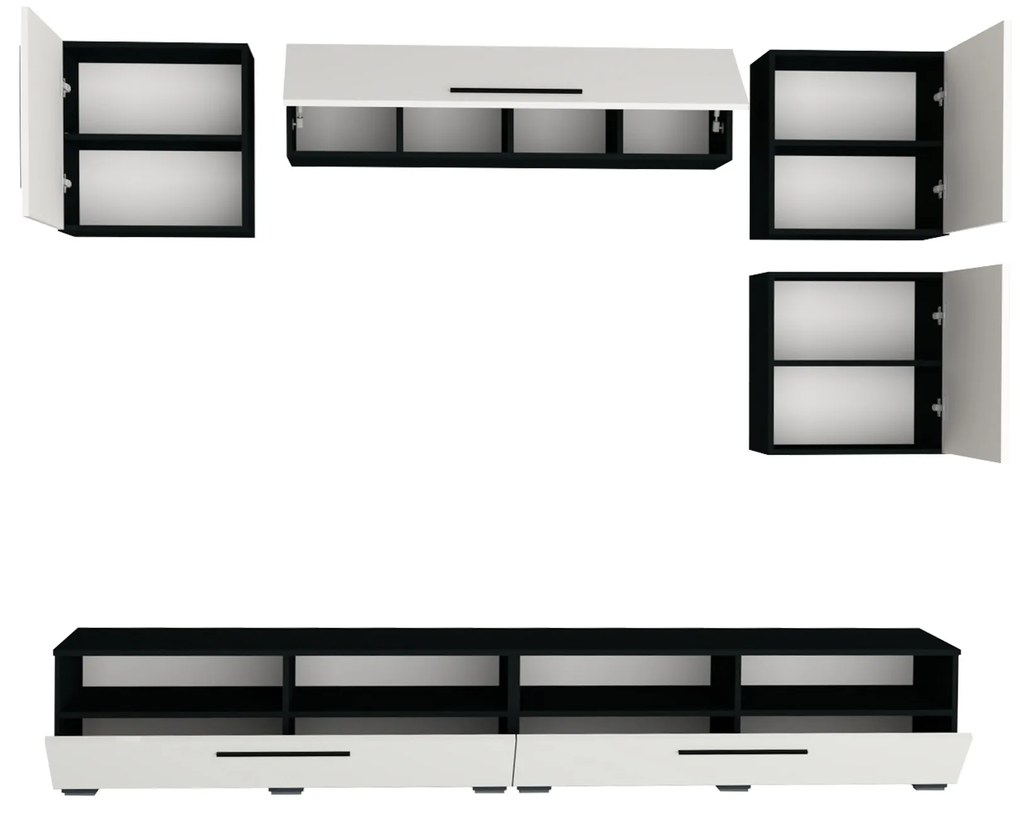 Living haaus Haga V17, Alb Lucios/Negru, MDF, L 240 cm