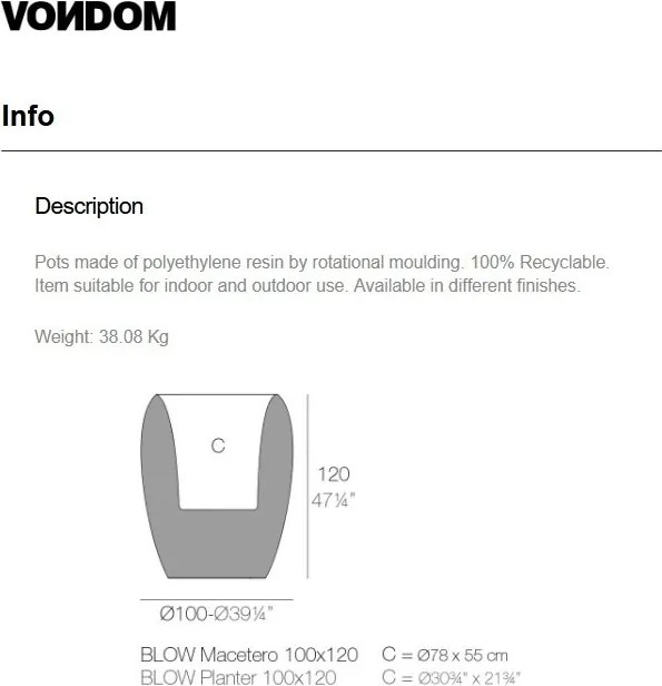 Ghiveci plante, flori design decorativ modern pentru amenajari interioare si exterioare, BLOW PLANTER 55020R Vondom